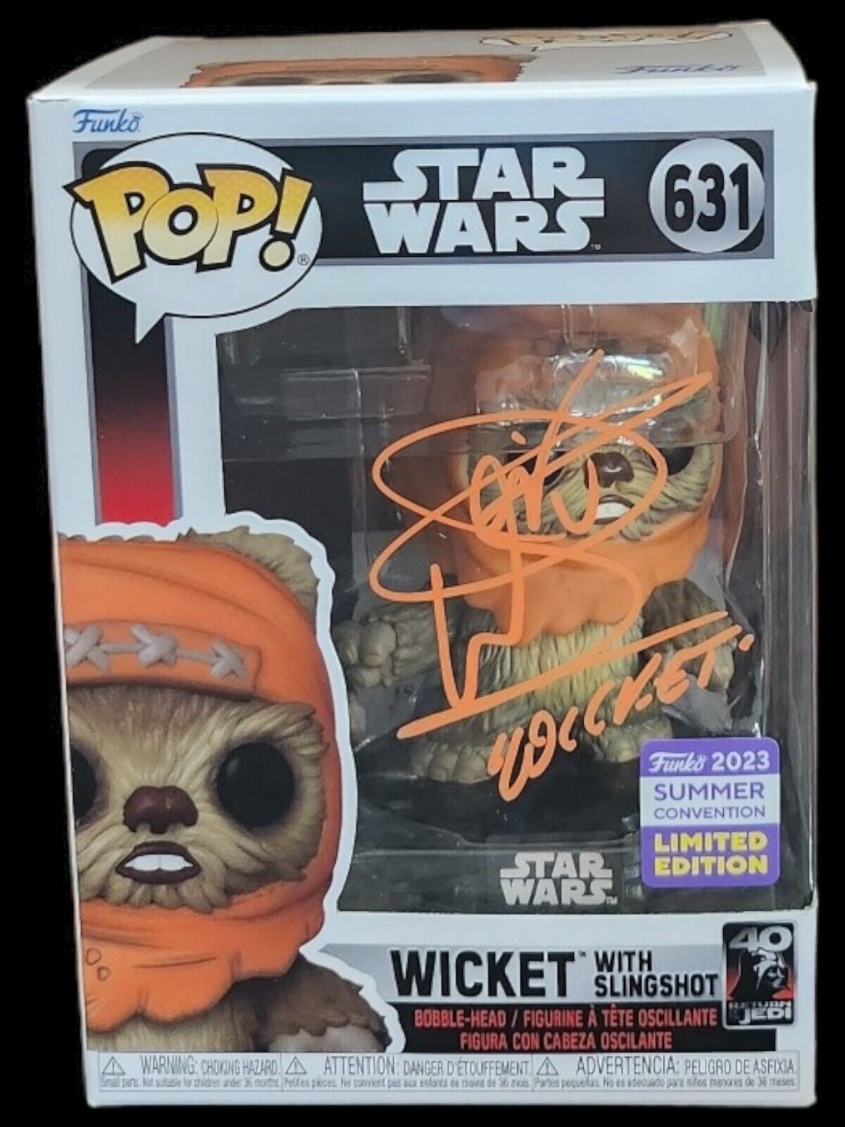 Signed By Warwick Davis Funko Pop Star Wars Wicket with Slingshot #631 JSA COA