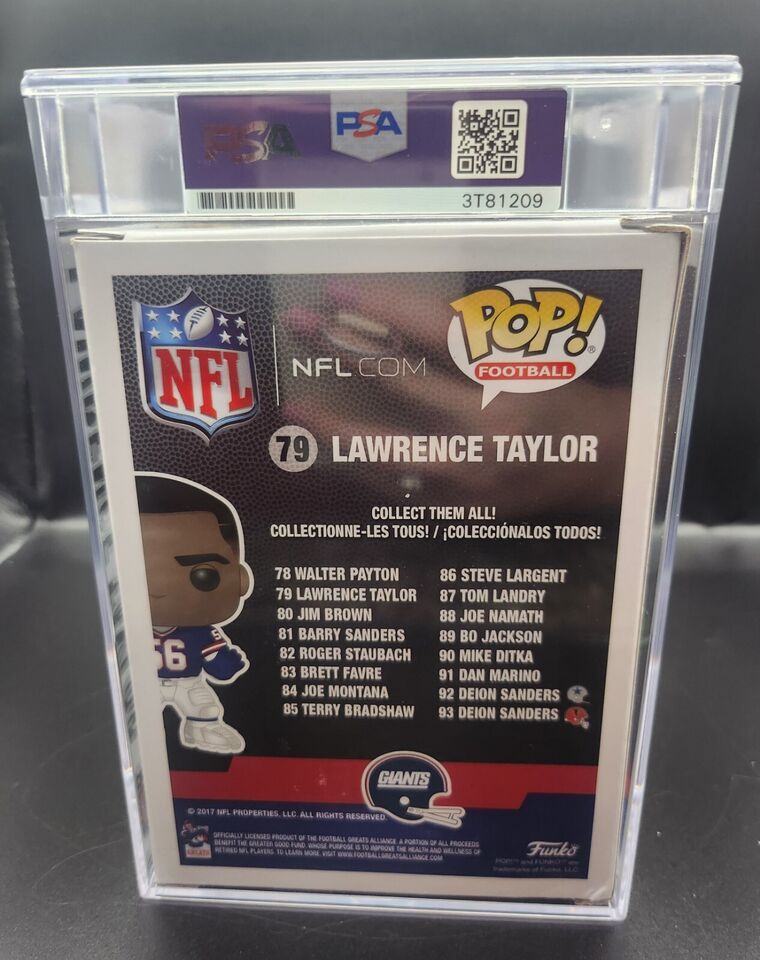 Signed PSA Encapsulated Lawrence Taylor New York Giants NFL Funko Pop! Legends