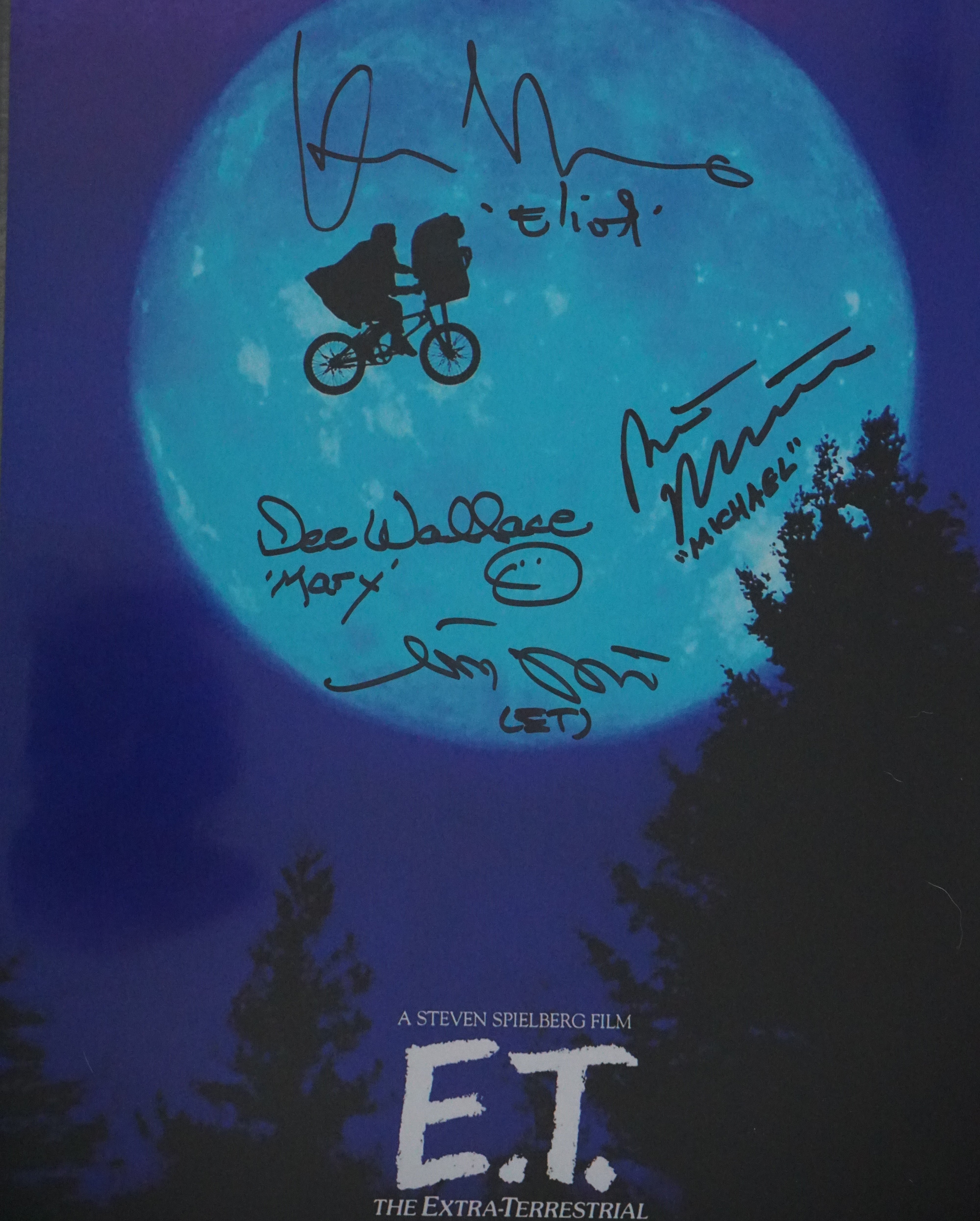 Movie Poster reprint 12x18  Beckett COA with inscription "Marry" - Signed by 4 Cast Members Mathew Demeritt, Henry Thomas, Dee Wallace, and Robert Macnaughton