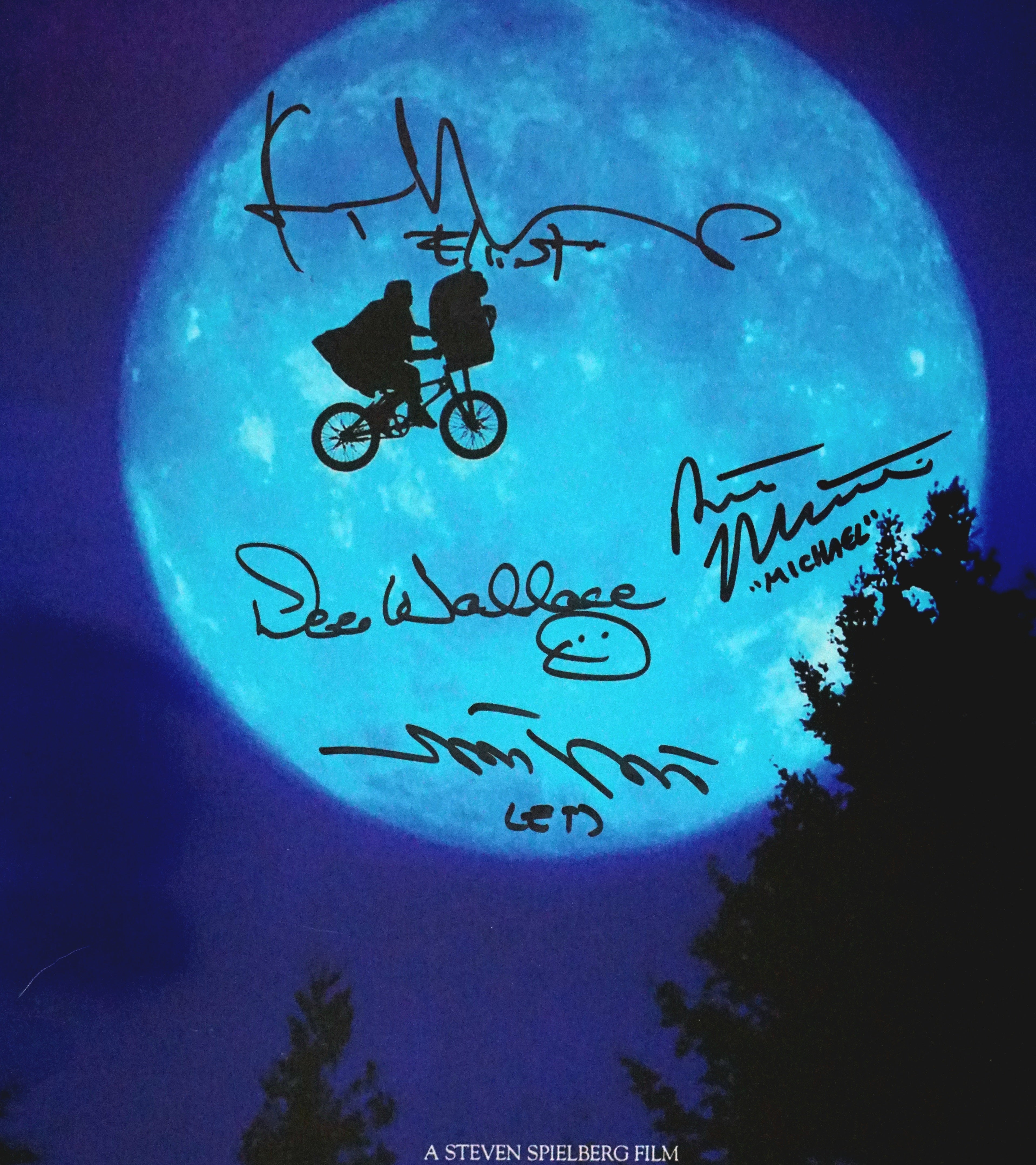 Movie Poster reprint 12x18  Beckett COA - Signed by 4 Cast Members Mathew Demeritt, Henry Thomas, Dee Wallace, and Robert Macnaughton