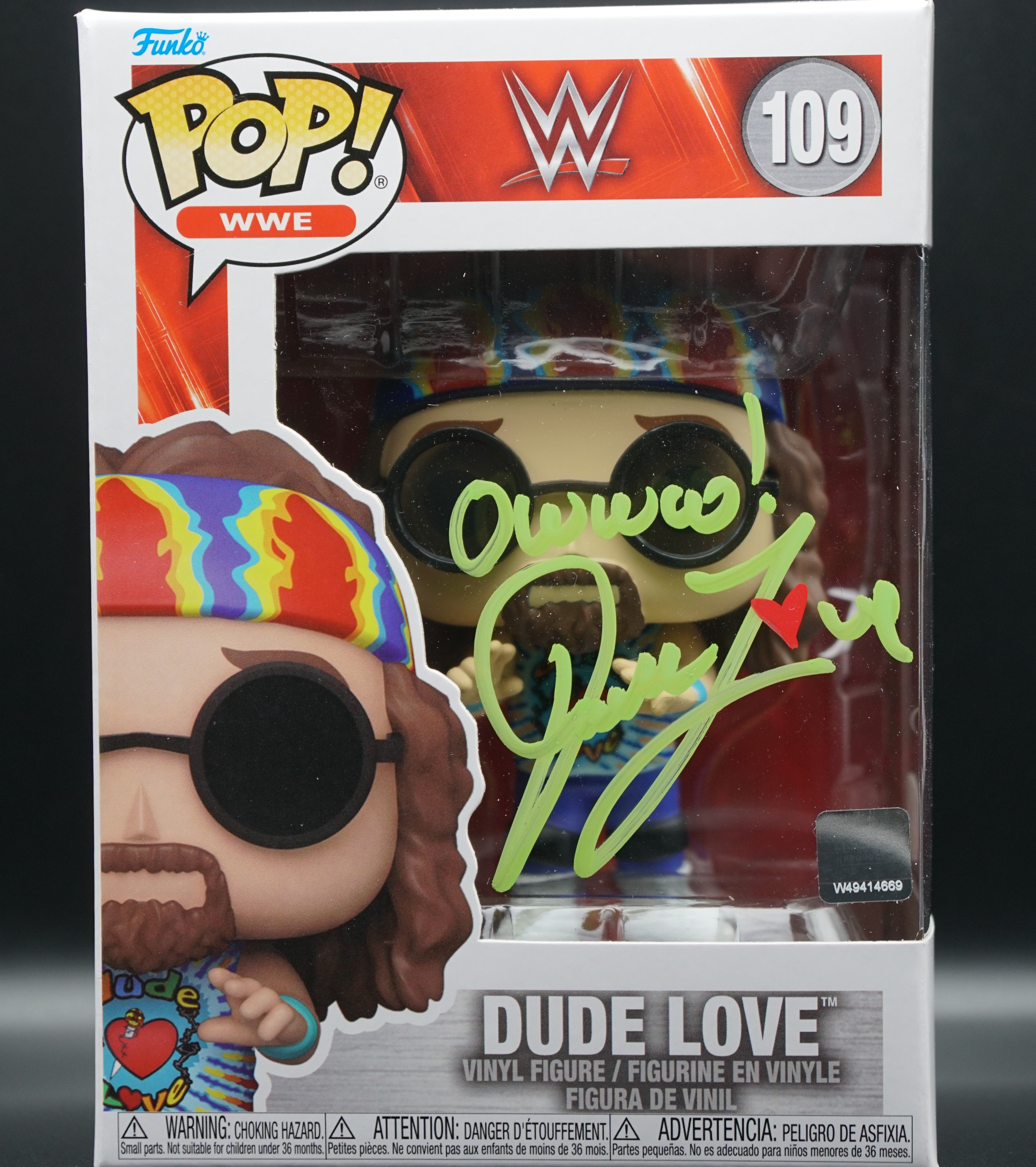 WWE Dude Love Funko Pop # PSA COA inscription "owwwe!" - Signed by Mick Foley as Dude Love
