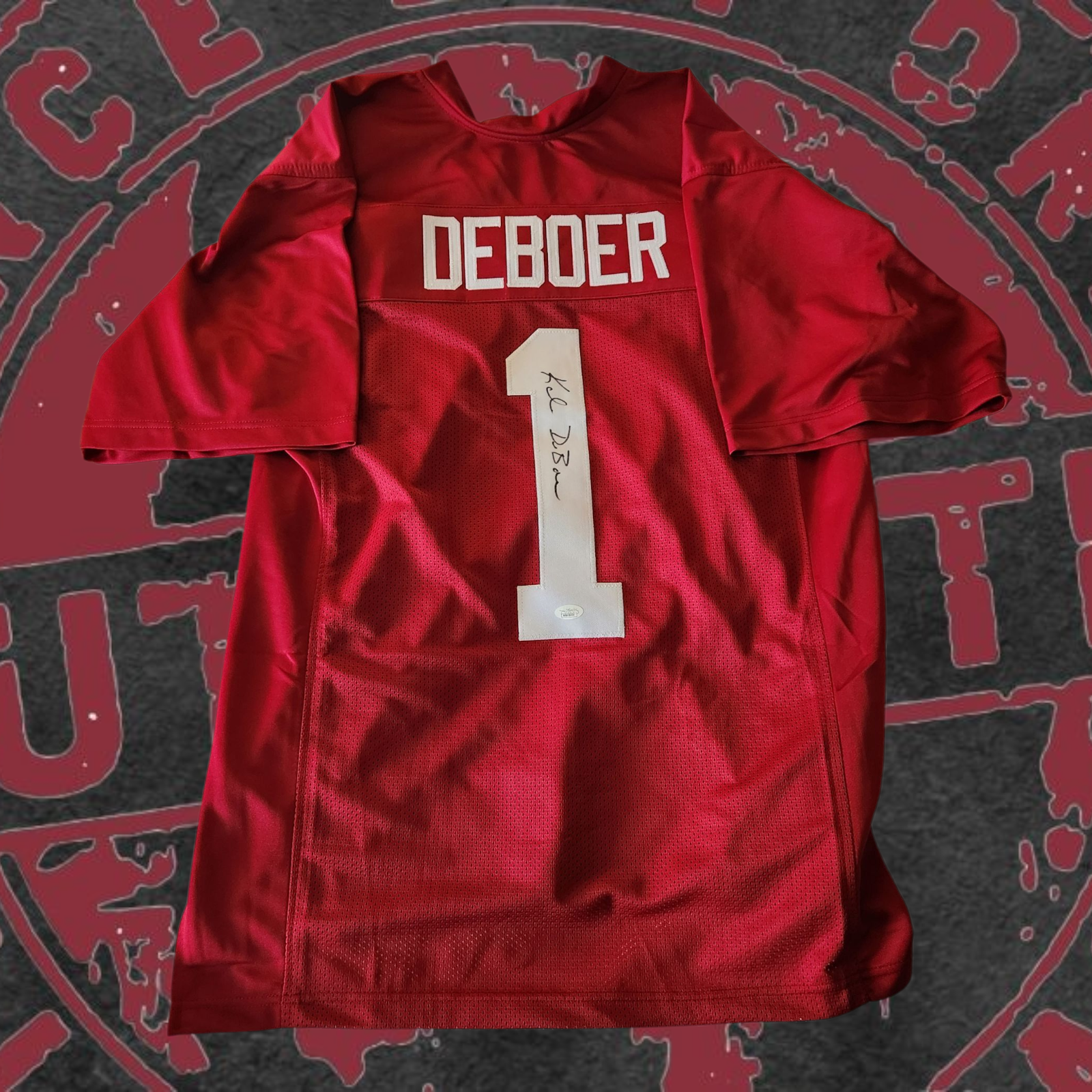 Kalen DeBoer signed custom crimson jersey with JSA COA