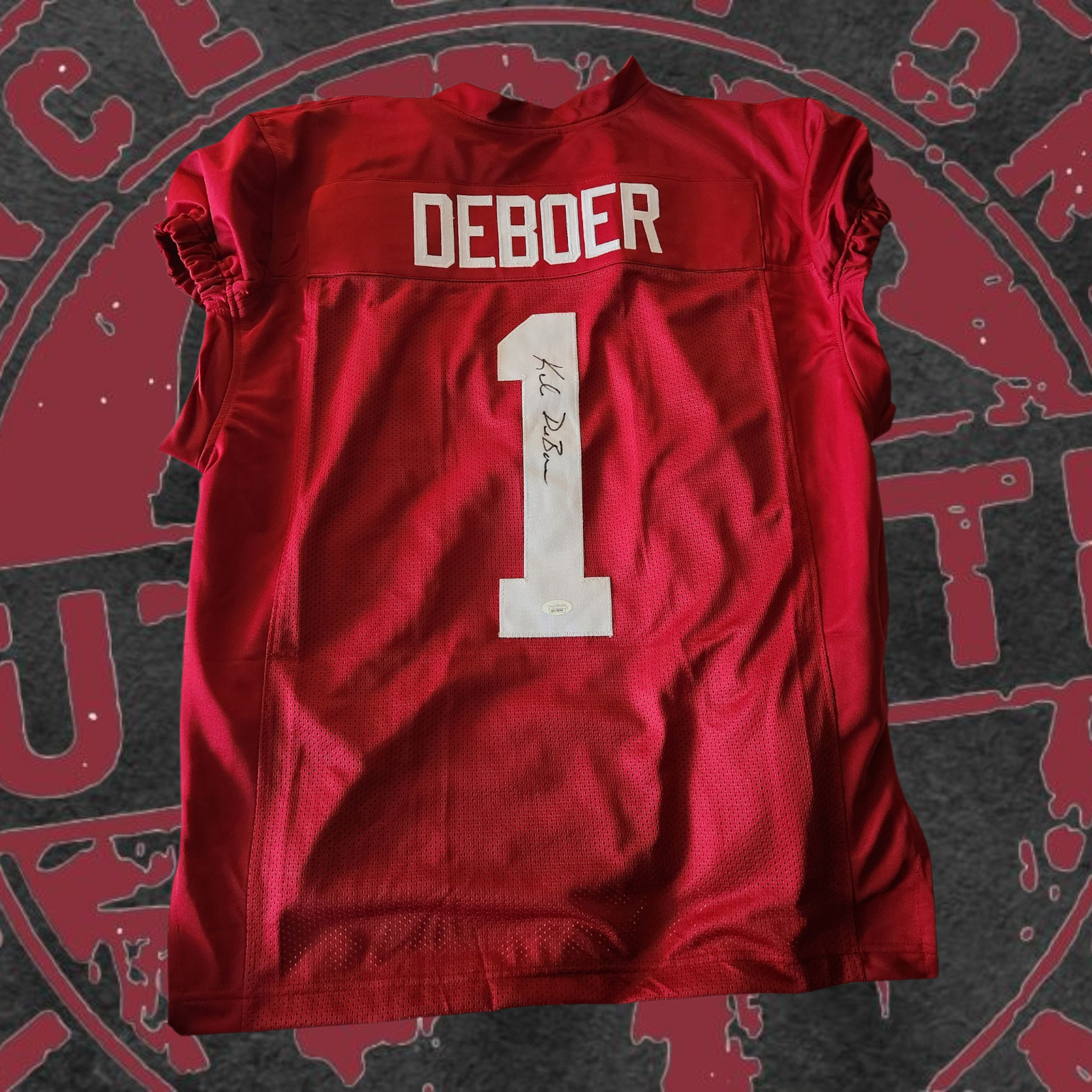 Kalen DeBoer signed custom crimson jersey with JSA COA
