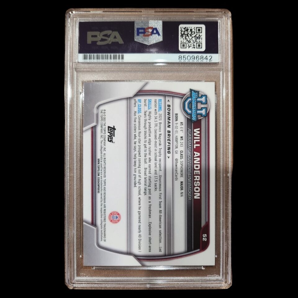 WILL ANDERSON Signed PSA Encapsulated 2022 1st Bowman University Alabama