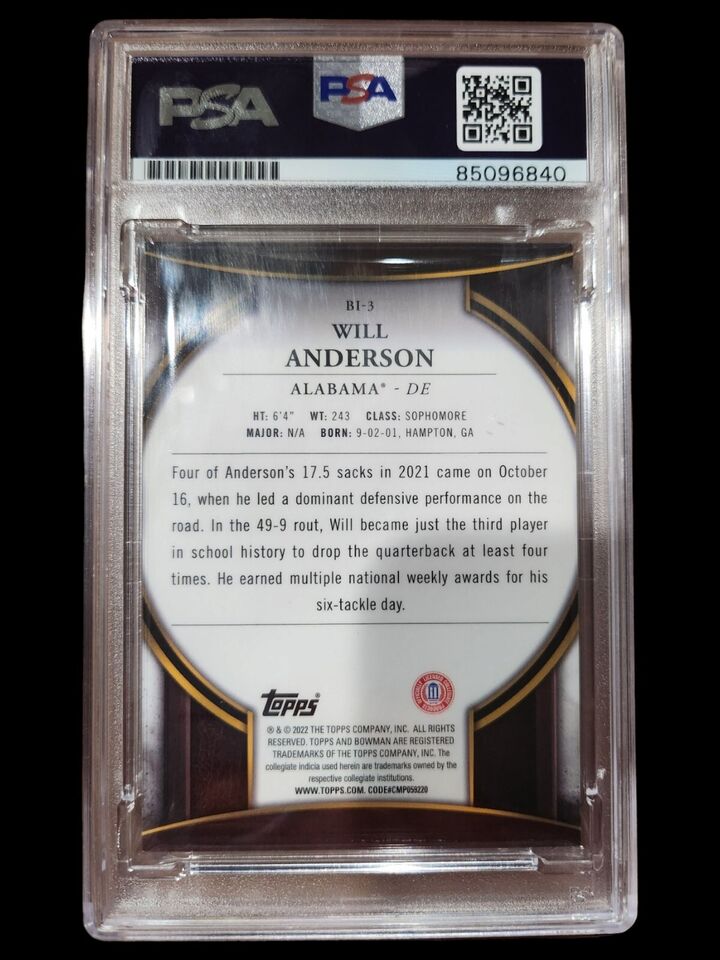 Signed Bowman University Will Anderson Alabama Invicta Rookie PSA Encapsulated