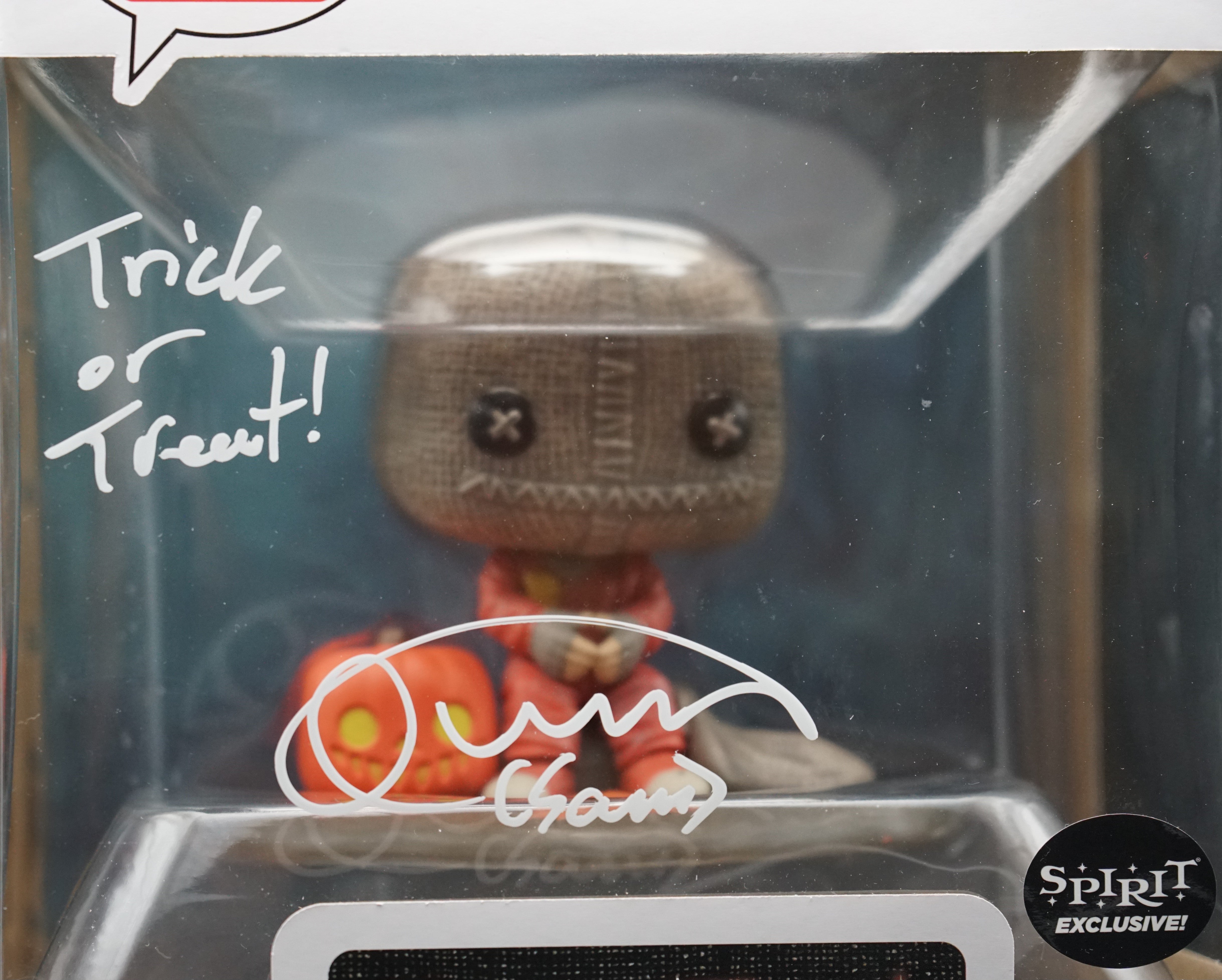 Sam Deluxe Funko Pop #1002 Signed by Quinn Lord with Inscription "Trick or Treat" PSA COA
