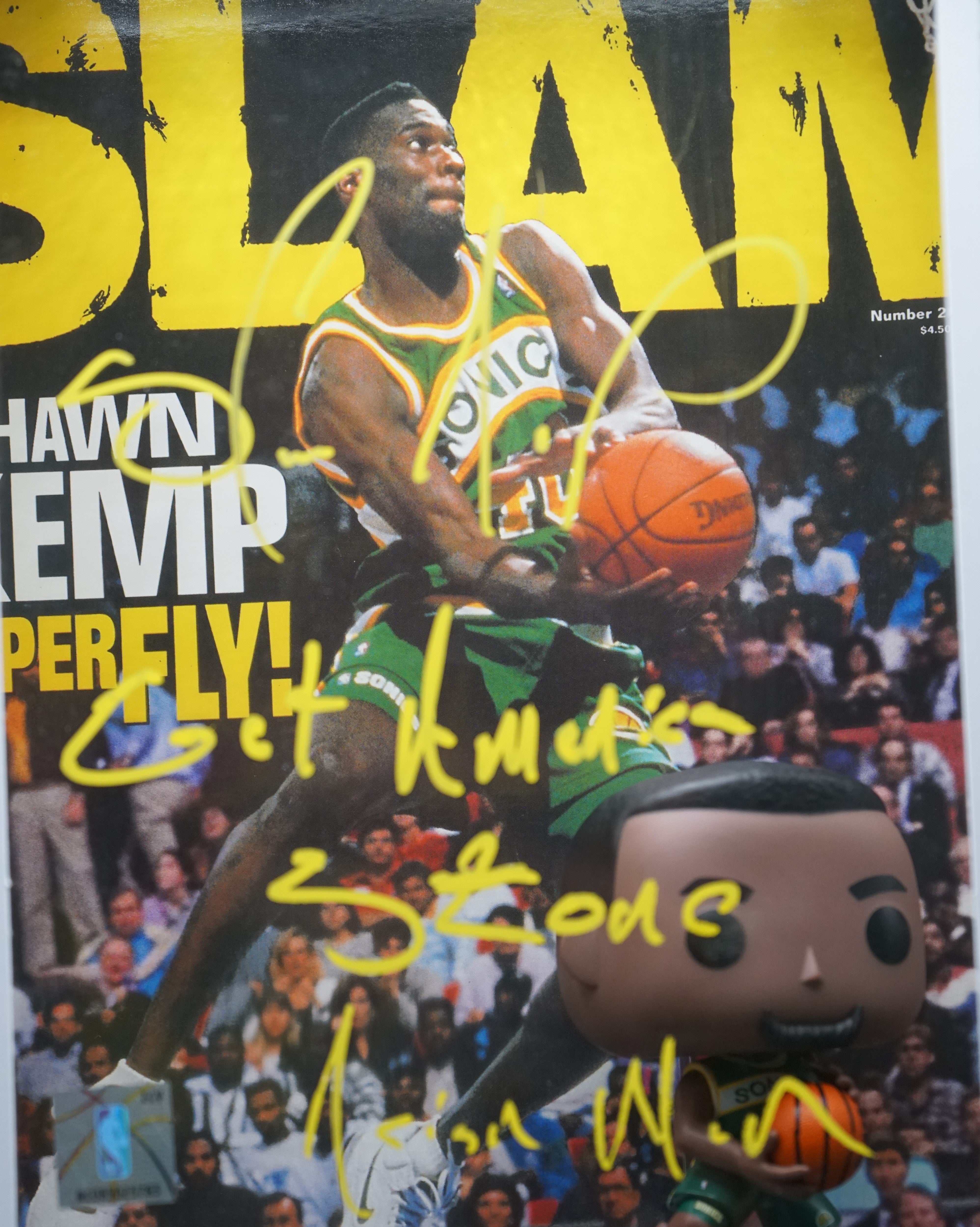 Slam Funko Pop #07 Signed by Shawn Kemp with Inscription "Get America Stoned"