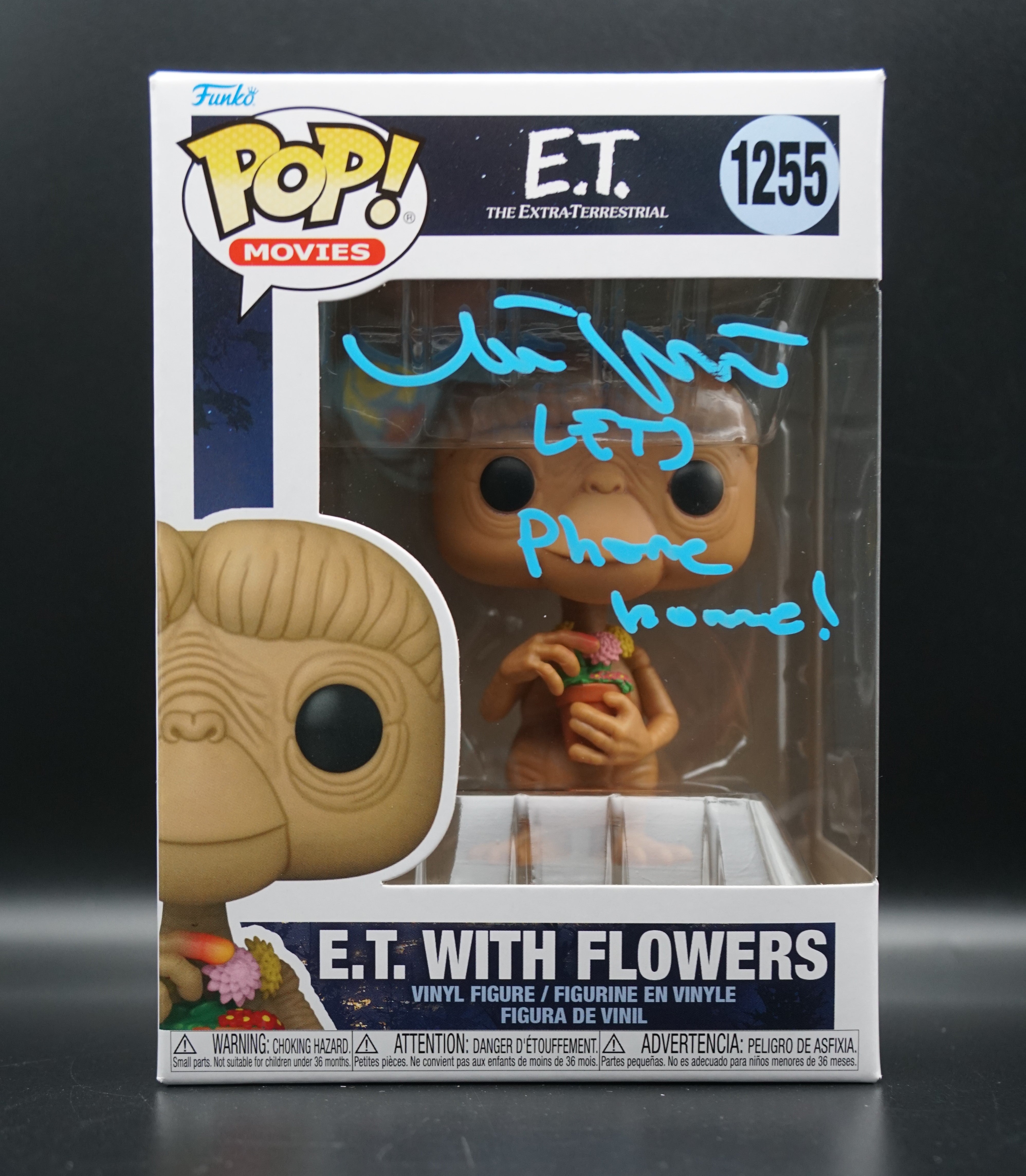 E.T. with Flowers #1255 Funko Pop - Signed by Matthew De Meritt with 'Phone Home' Inscription in Blue Paint