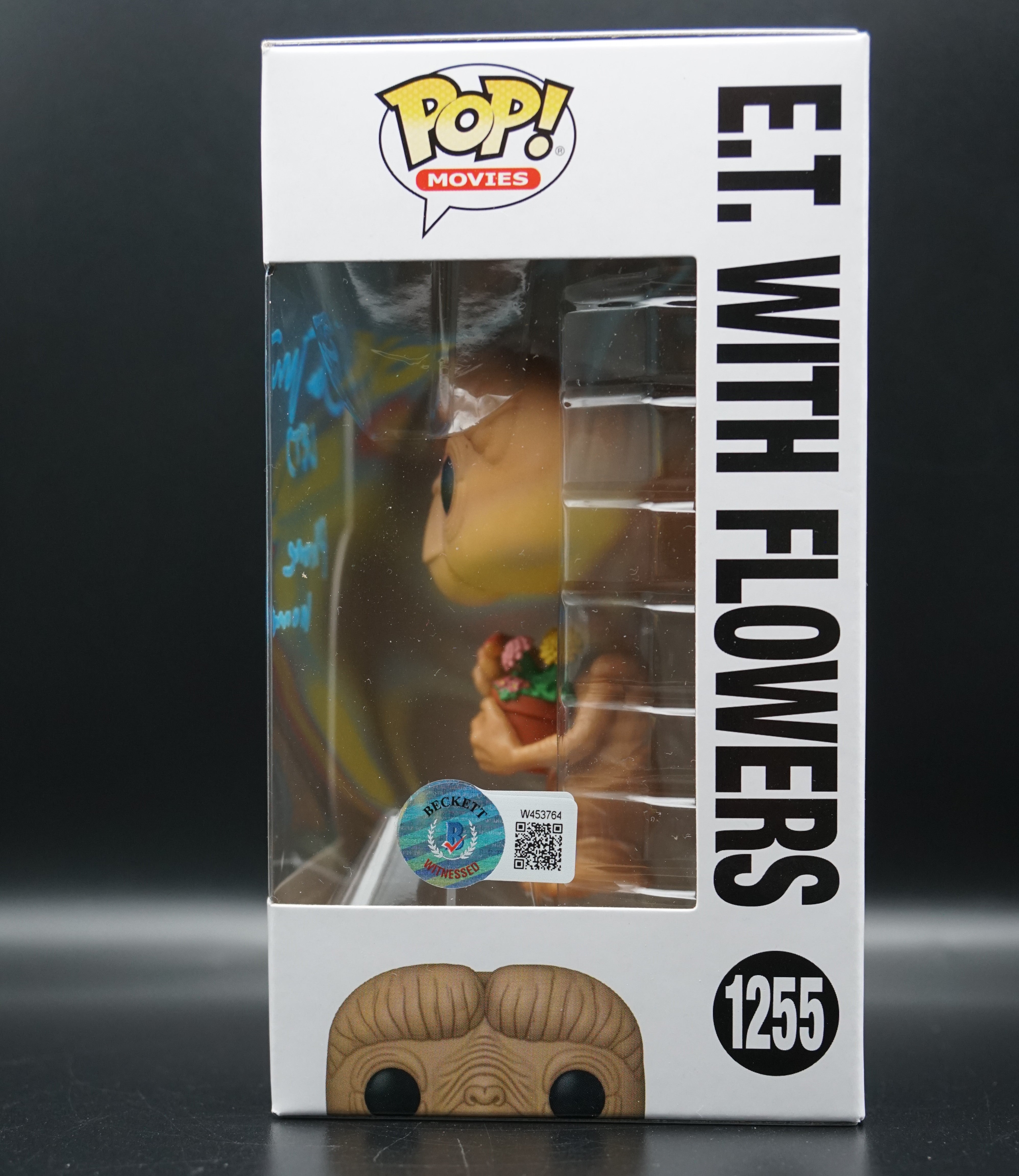 E.T. with Flowers #1255 Funko Pop - Signed by Matthew De Meritt with 'Phone Home' Inscription in Blue Paint