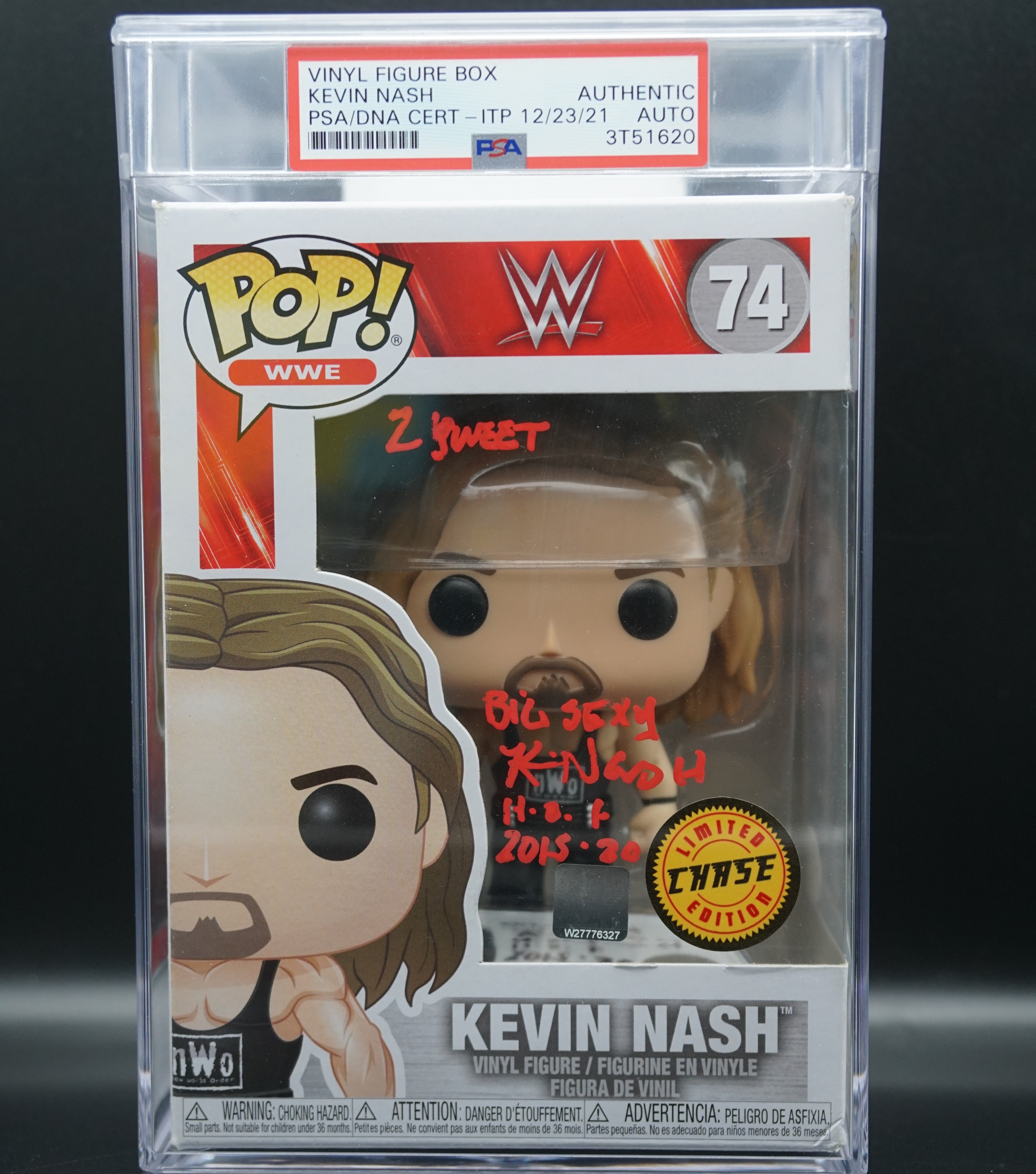 Encapsulated WWE Kevin Nash Pop#74 Limited Chase Edition with inscriptions "2 sweet, Big sexy , H.O.F. 2015-20" - Signed by Kevin Nash