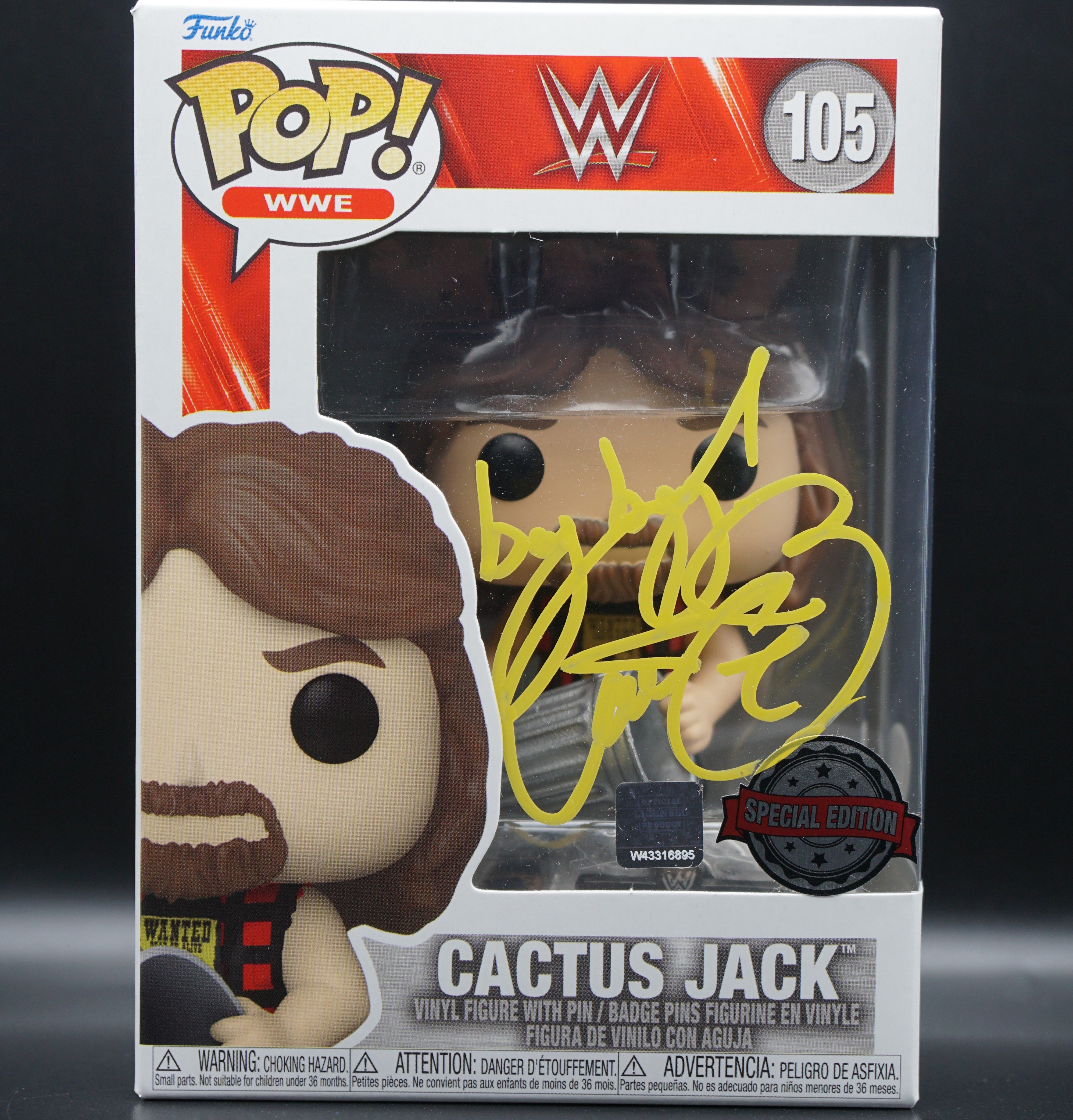 WWE Cactus Jack Funko Pop #105 GameStop Exclusive PSA COA Inscription "Bang Bang" - Signed by Mick Foley as Cactus Jack