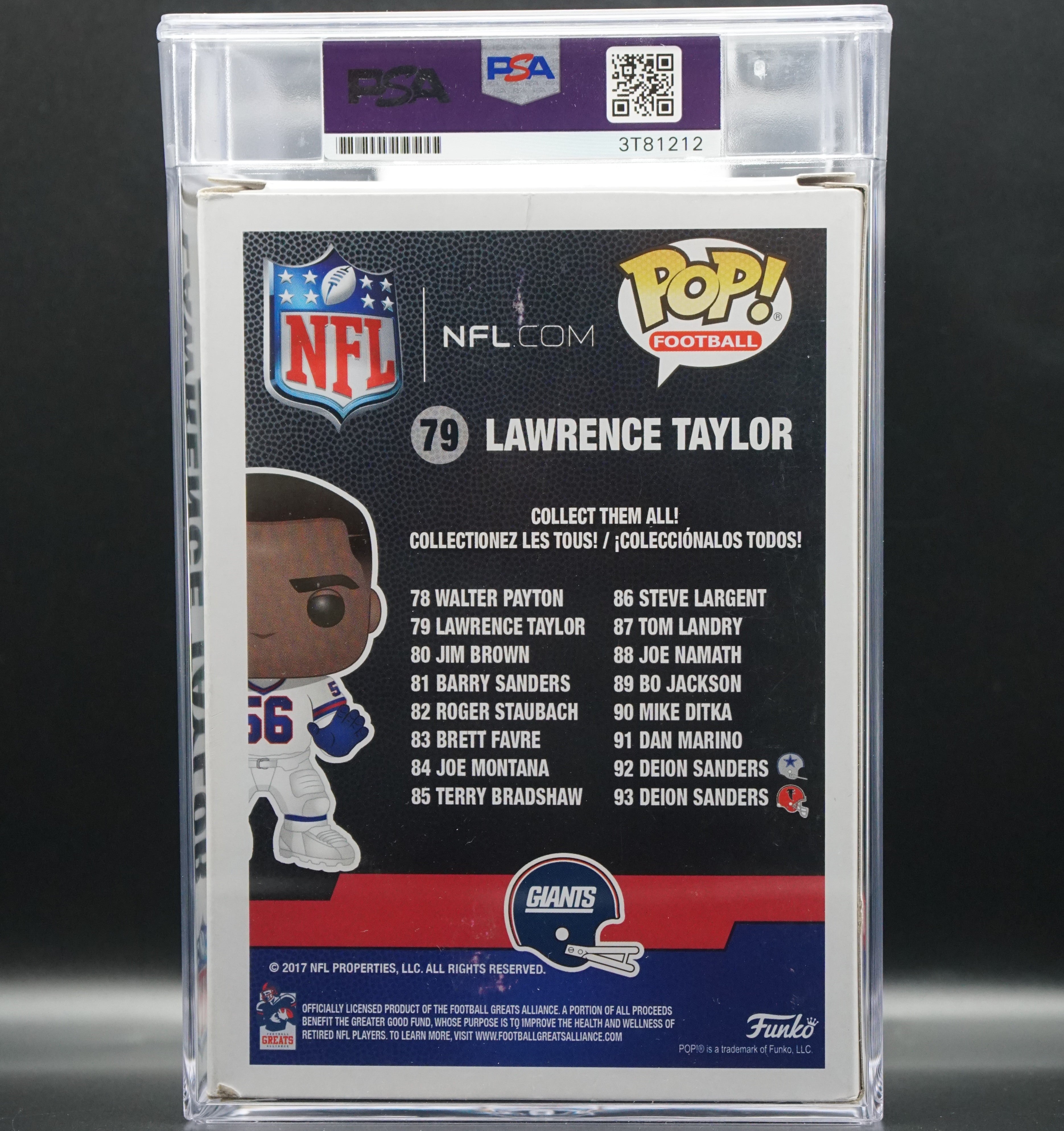 NY Giants Funko Pop "Toy's R us Exclusive" #79 Gem MT 10 Encapsulated Lawrence Taylor PSA COA- Signed by Lawrence Taylor