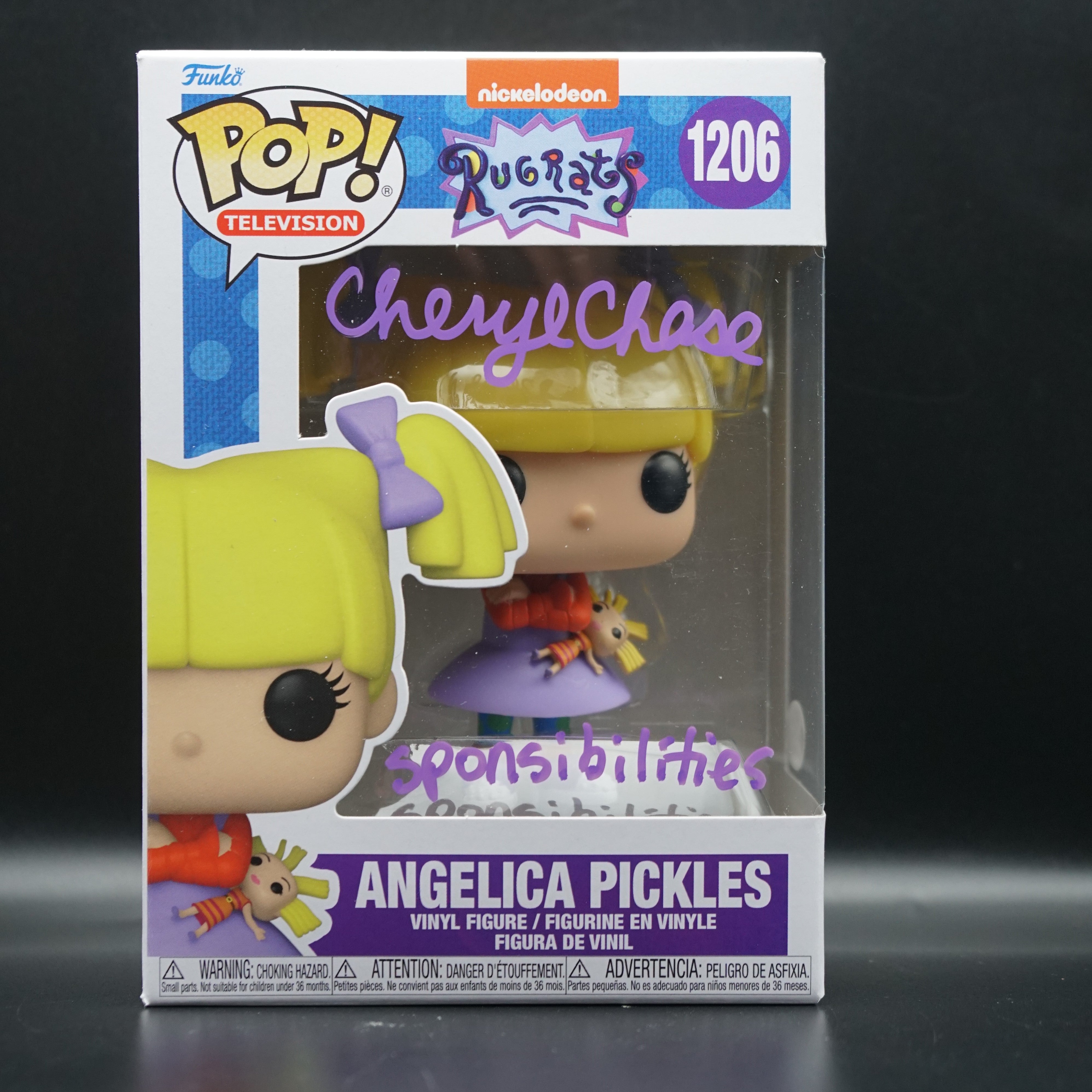 Rugrats Funko Pop #1206 Angelica Pickles from Nickelodeon Cartoon PSA COA with inscription "Responsibilities" - Signed by Cheryl Chase