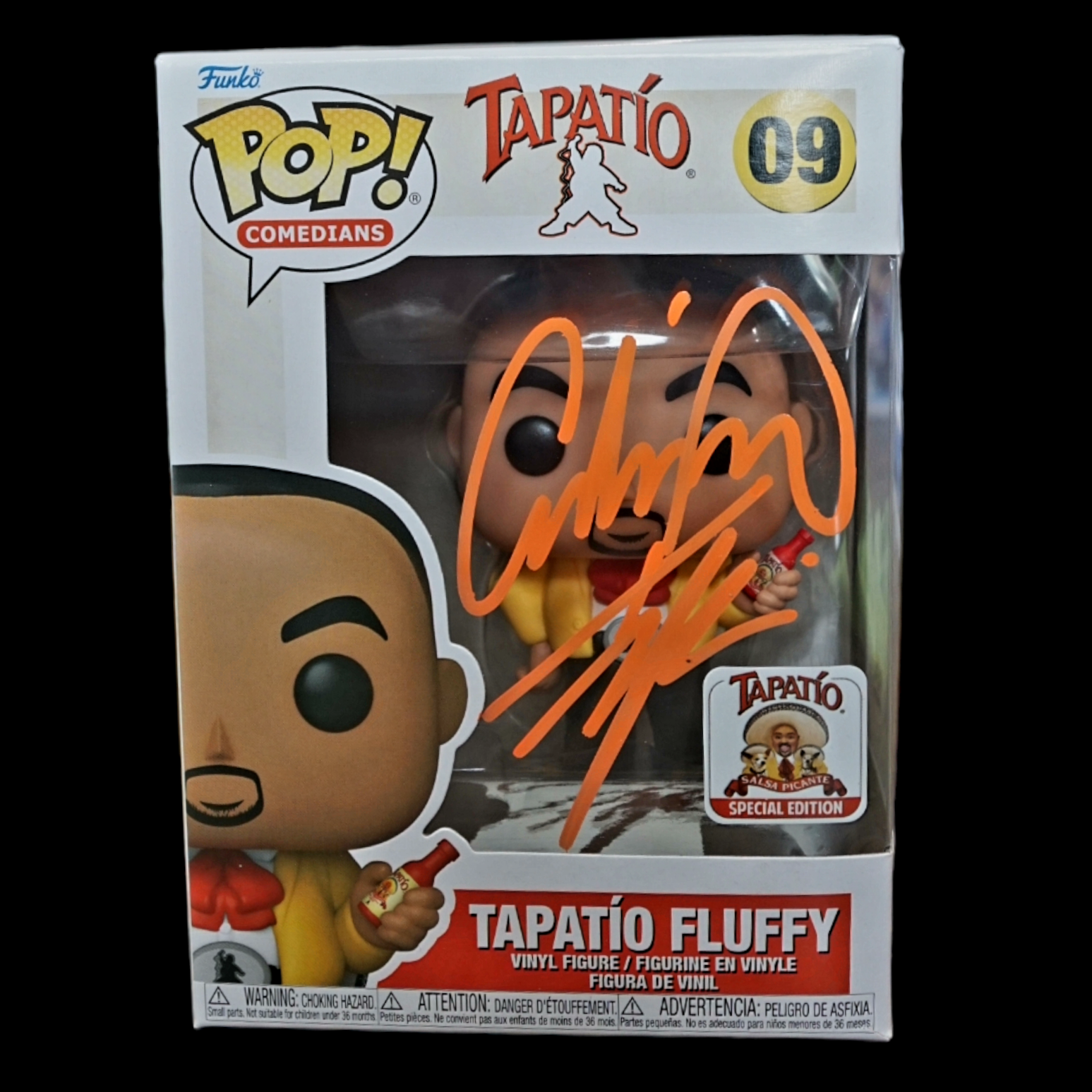 Funko Tapatio Fluffy Pop - Signed by Gabriel Iglesias in orange, with a PSA COA