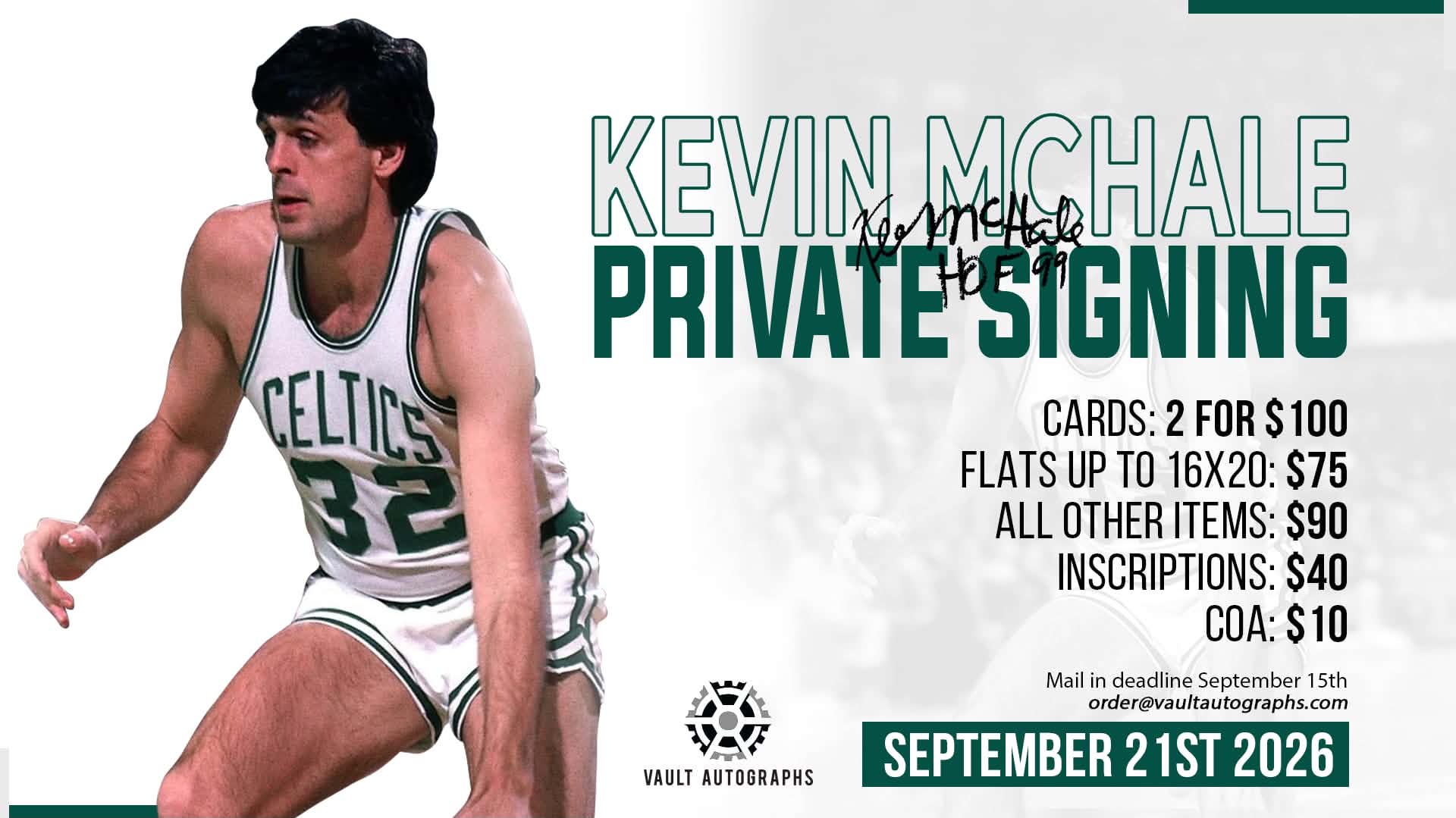 Kevin McHale private signing September 21st, 2026
