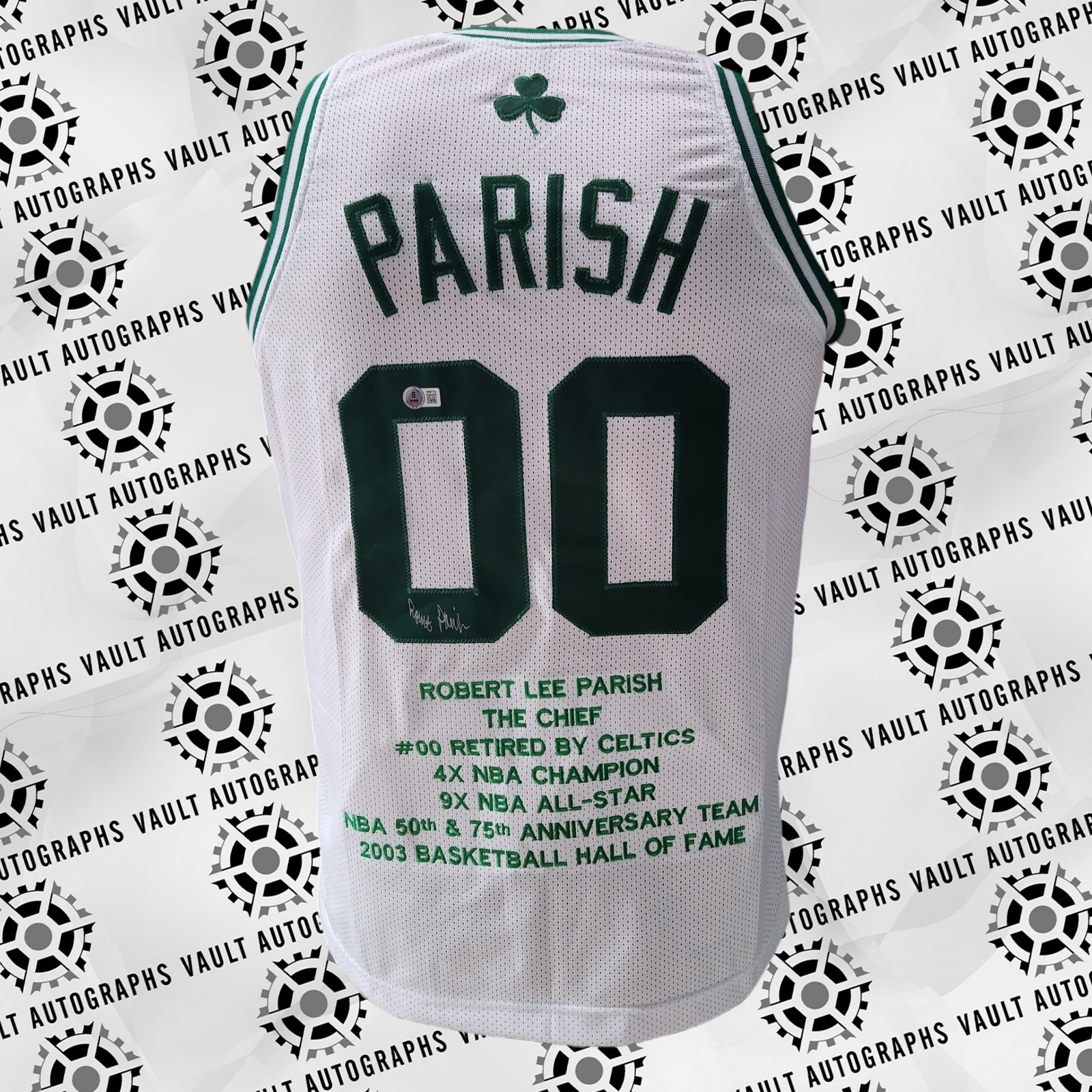 Robert Parrish Signed White STAT Boston Celtics Jersey Beckett Witnessed COA