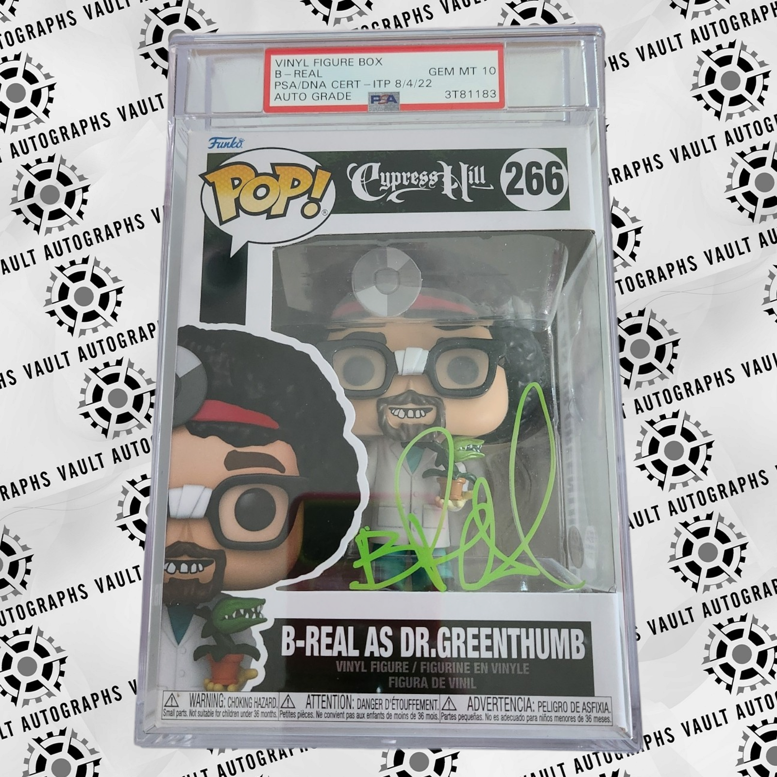 Gem MT 10 Autograph B-Real as Dr.Greenthumb Cypress Hill Funko Pop #266 PSA Encapsulated