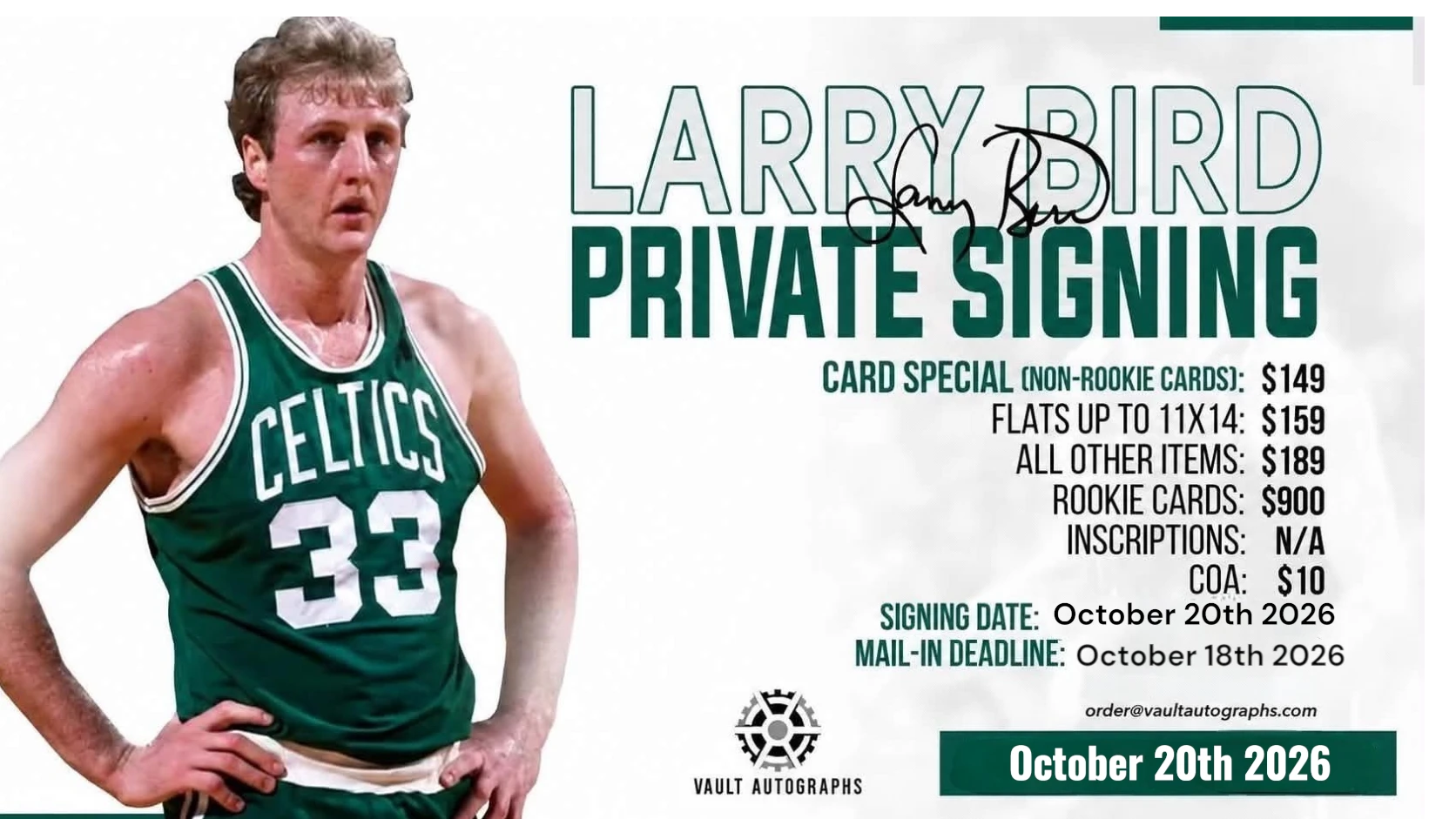 Larry Bird private signing October 20th 2026