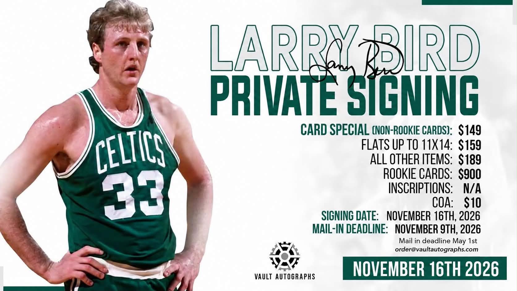 Larry Bird private signing November 16th 2026