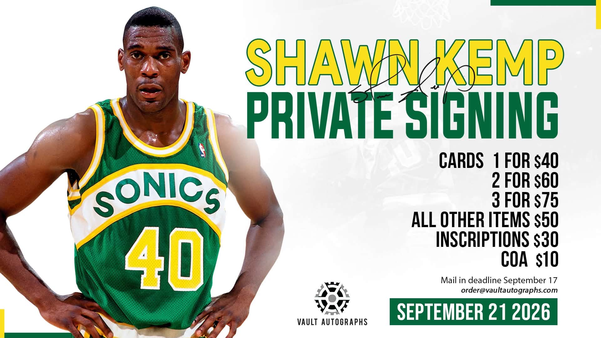 Shawn Kemp private signing September 21st, 2026